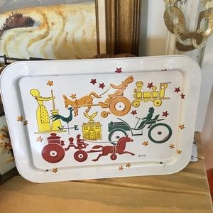 Vintage Mid Century Lavada TV Serving Tray With Pop Legs 17.5” Dutch Scene